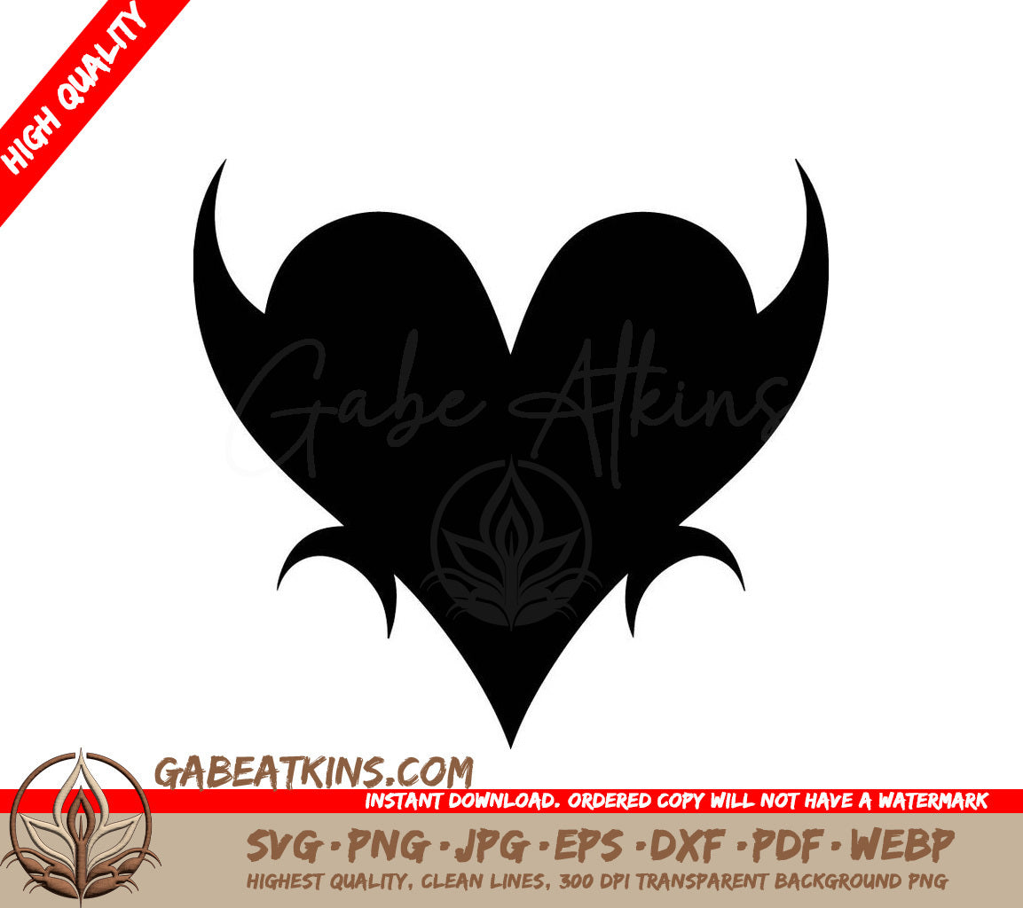 Black Heart with Horns SVG - Devil or Demon Heart Design SVG