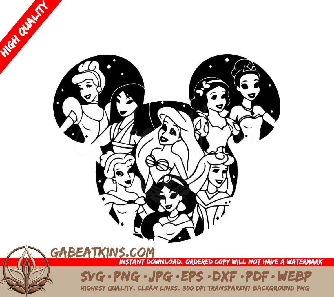  Disney Princesses In The Shape Of A Mickey Mouse Head SVG - Disney Princesses SVG SVG