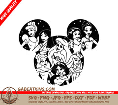  Disney Princesses In The Shape Of A Mickey Mouse Head SVG - Disney Princesses SVG SVG