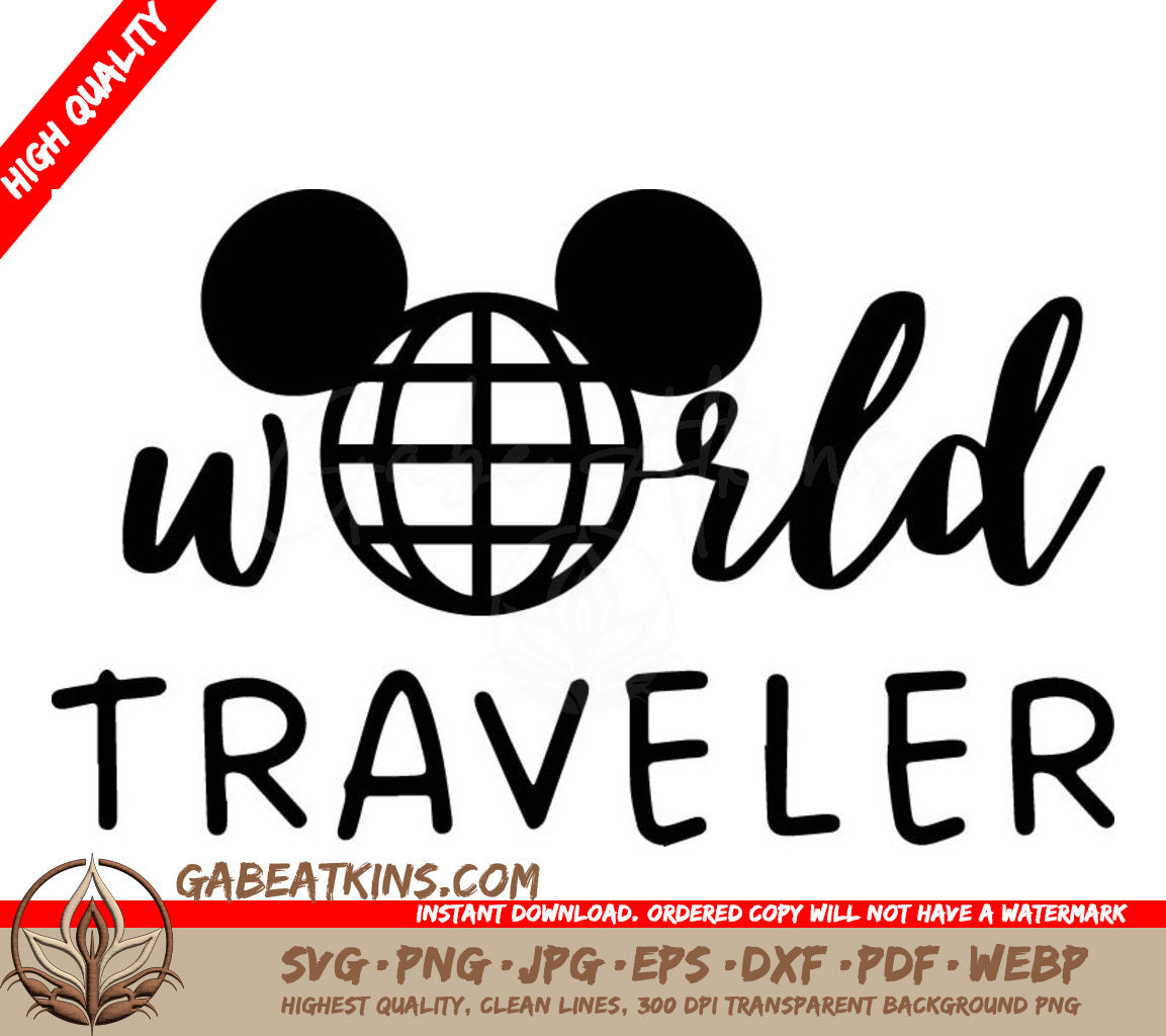  Design For A World Traveler With Mickey Mouse Ears And A Globe SVG - Disney SVG - World Traveler SVG