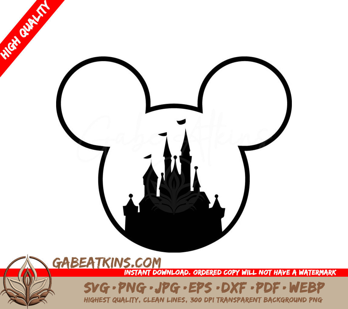 A Mickey Mouse Head With A Castle In The Background SVG - Disney SVG Castle inside Mickey SVG