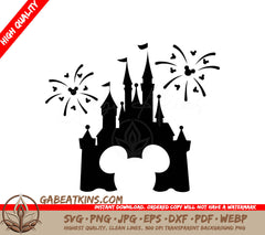  A Castle With Fireworks In The Background SVG - Disney SVG Disney Castle Mickey Ears SVG