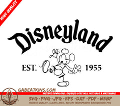 A Black And White Logo For Disneyland That Was Established In 1955 SVG - Disneyland Est. 1955 SVG SVG