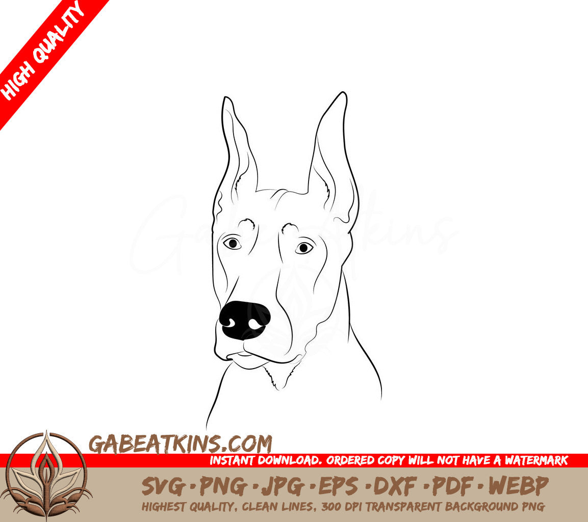 Doberman Face SVG -  Drawing - Digital Download SVG