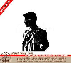 A Silhouette Of A Doctor With A Stethoscope Around His Neck SVG - Doctor SVG