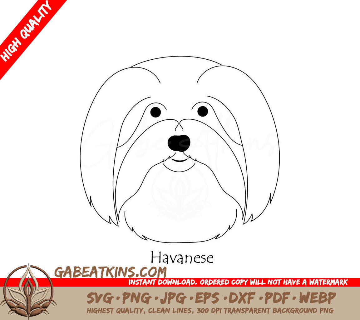 Havanese Dog SVG -  Drawing, Dog Face Portrait SVG