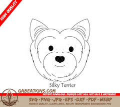 Silky Terrier Dog Face SVG -  Drawing SVG