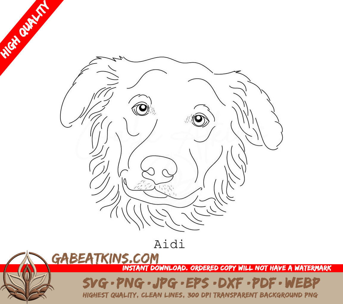 Aidi Dog SVG -  Outline Drawing SVG