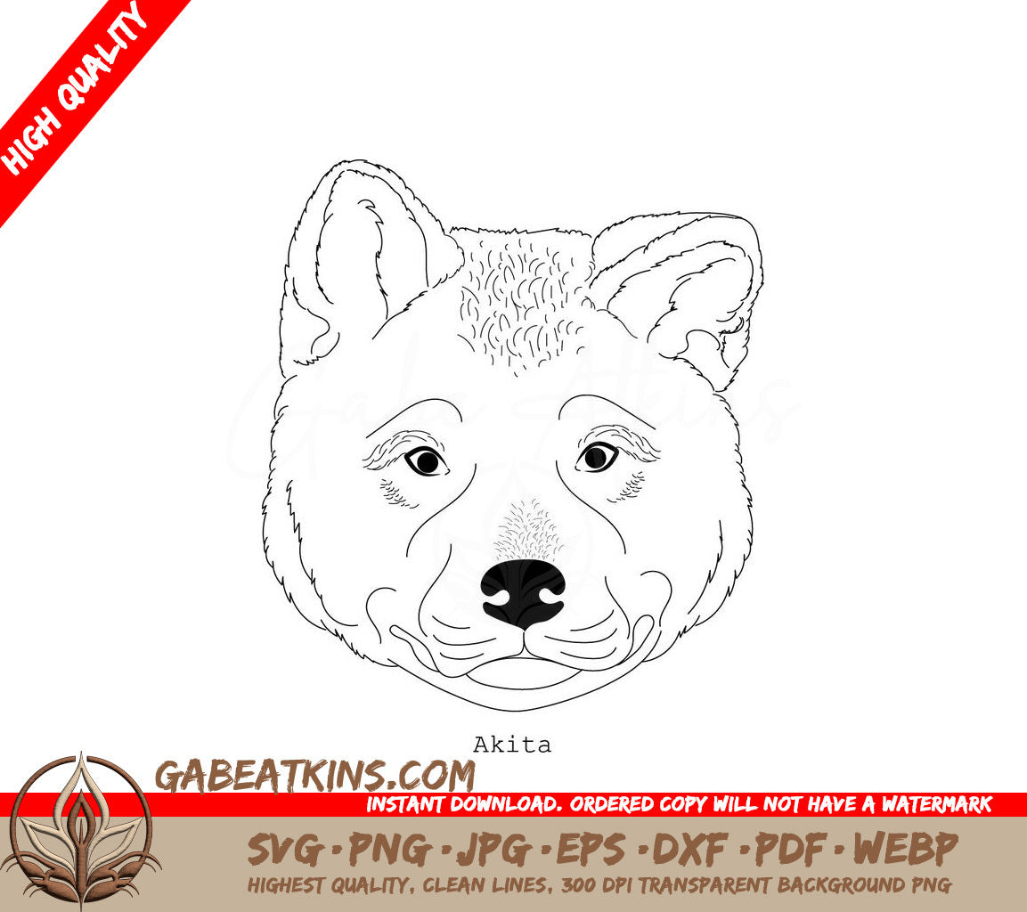 Akita Dog Breed Outline SVG -  Drawing SVG