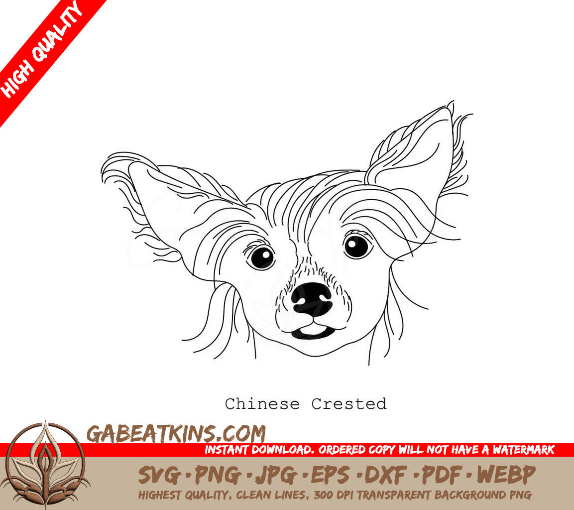 Chinese Crested Dog SVG -  Line Drawing SVG