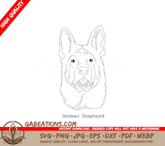 German Shepherd Outline SVG -  Dog Breed Drawing SVG