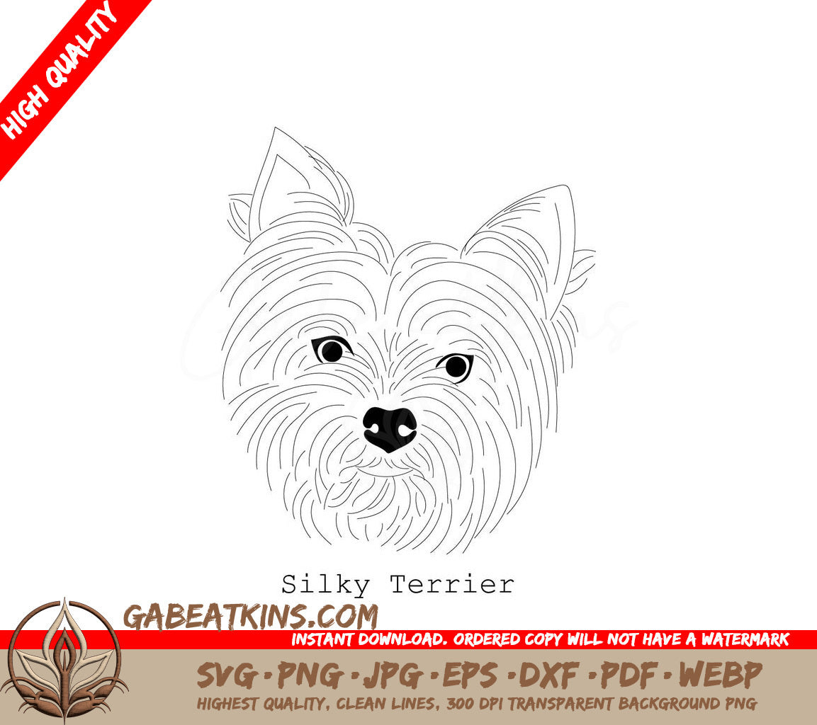 Silky Terrier SVG -  Outline Drawing SVG