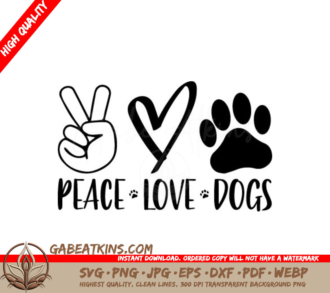 Peace Love Dogs SVG - Peace Sign with Heart & Paw Print SVG