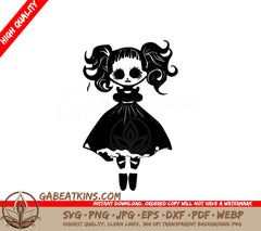  Girl in Dress SVG - Doll Tattoo Illustration SVG