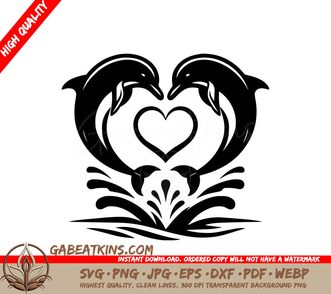 Two Dolphins Make A Heart Shape With Their Heads SVG - Dolphin Embrace SVG