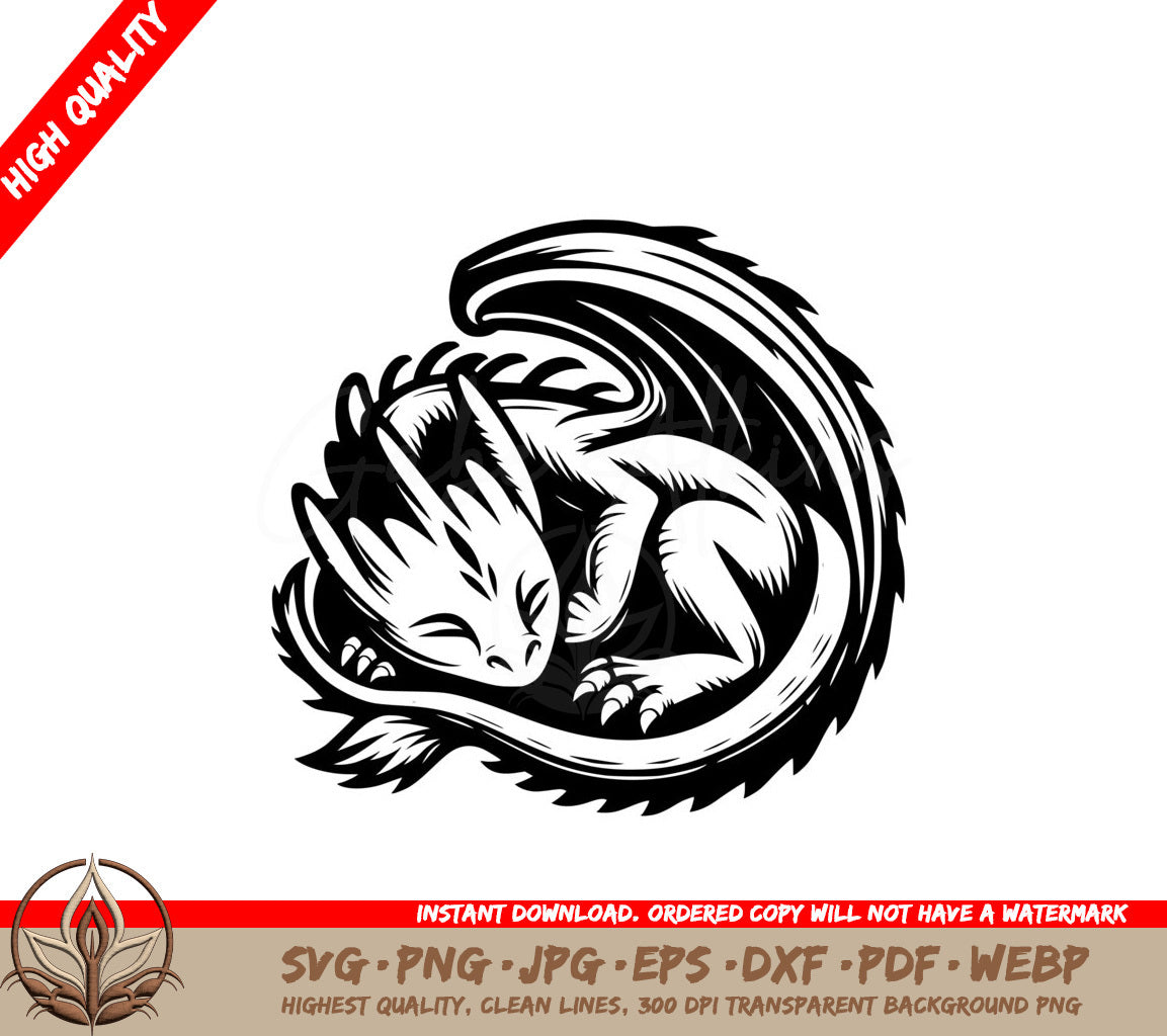 Dreaming Dragon SVG - Digital File (SVG, PNG, JPG, AI, PDF, DXF, EPS, WebP)