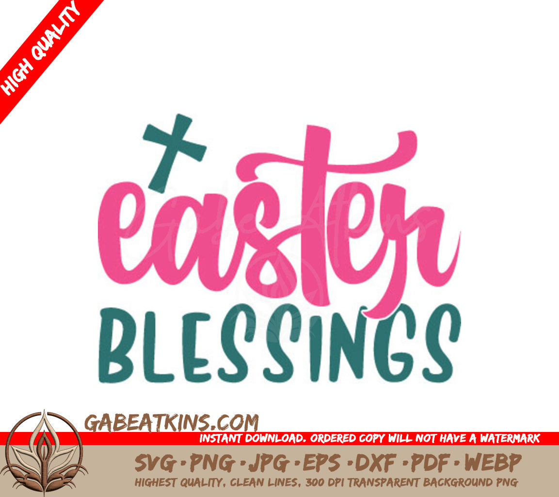 Pink & Green Easter Blessings SVG Cut File SVG