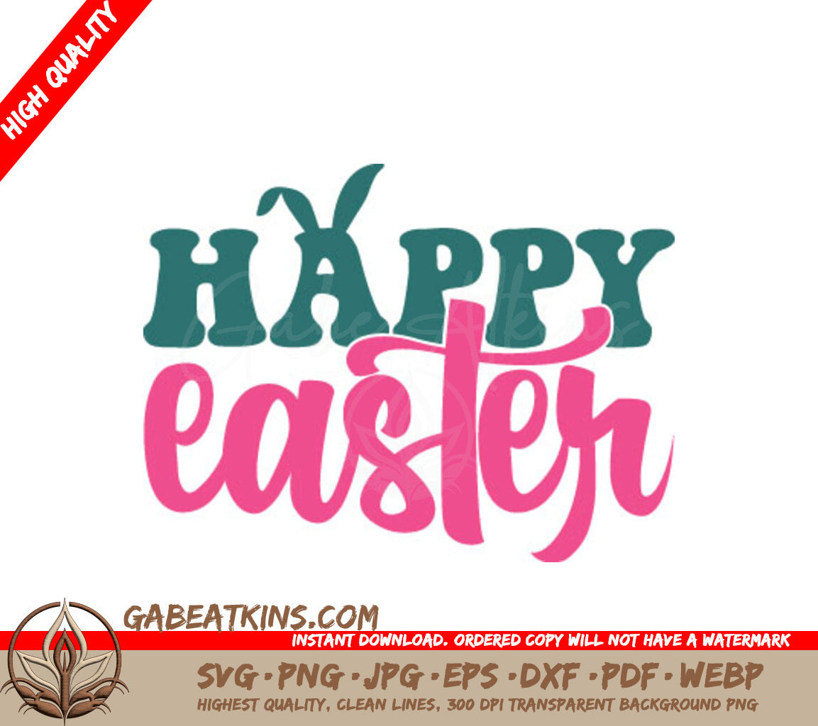 Pink & Blue Happy Easter SVG Cut File SVG