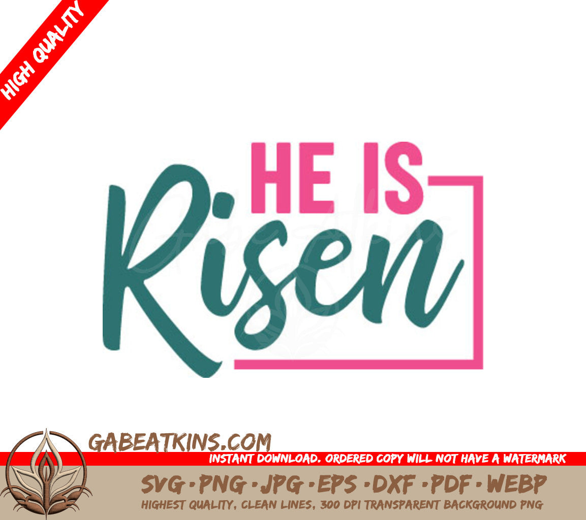 Green & Pink He Is Risen Easter SVG Design SVG