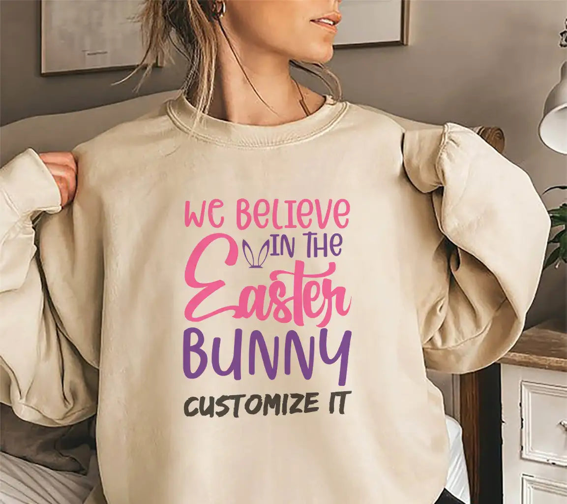 Pink & Purple We Believe in the Easter Bunny SVG Cut File SVG