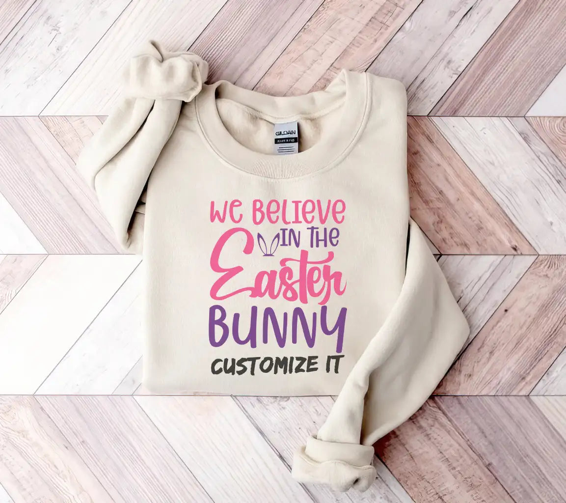 Pink & Purple We Believe in the Easter Bunny SVG Cut File SVG