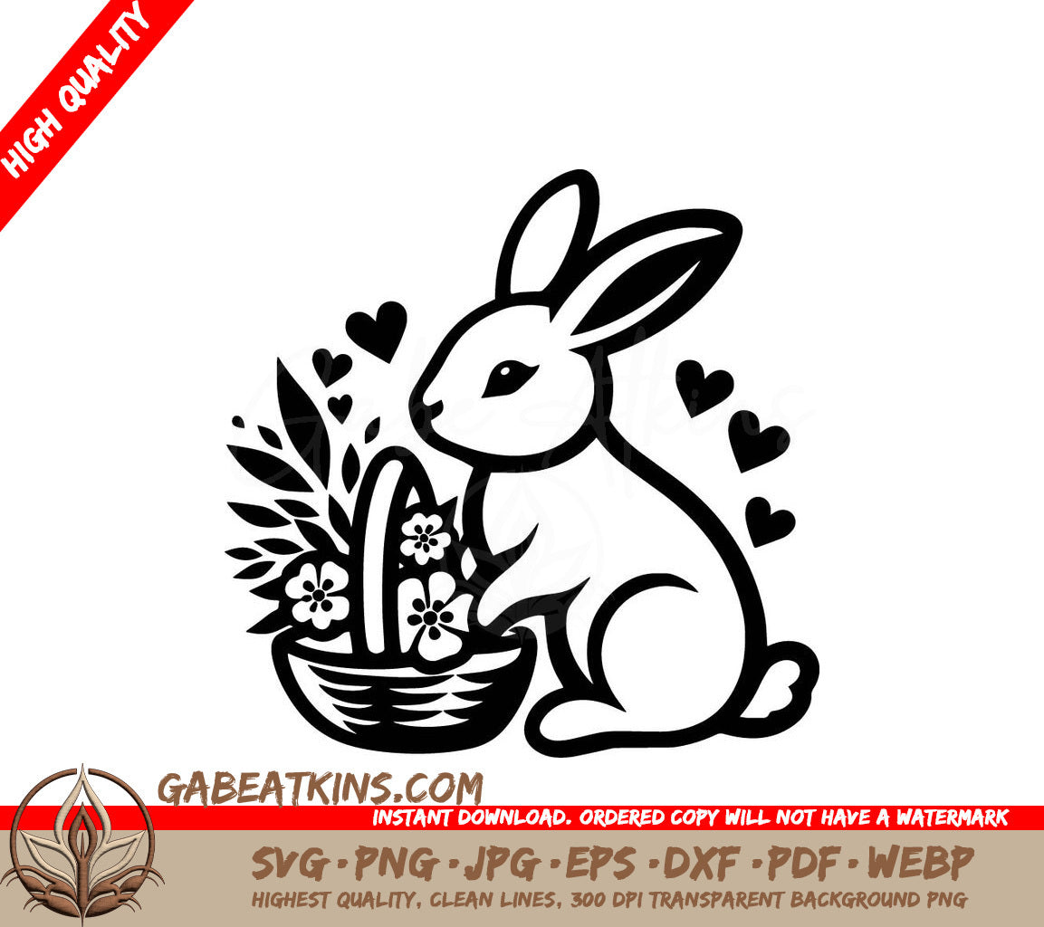  A Rabbit Holding A Basket Of Flowers SVG - Easter Bunny Basket SVG