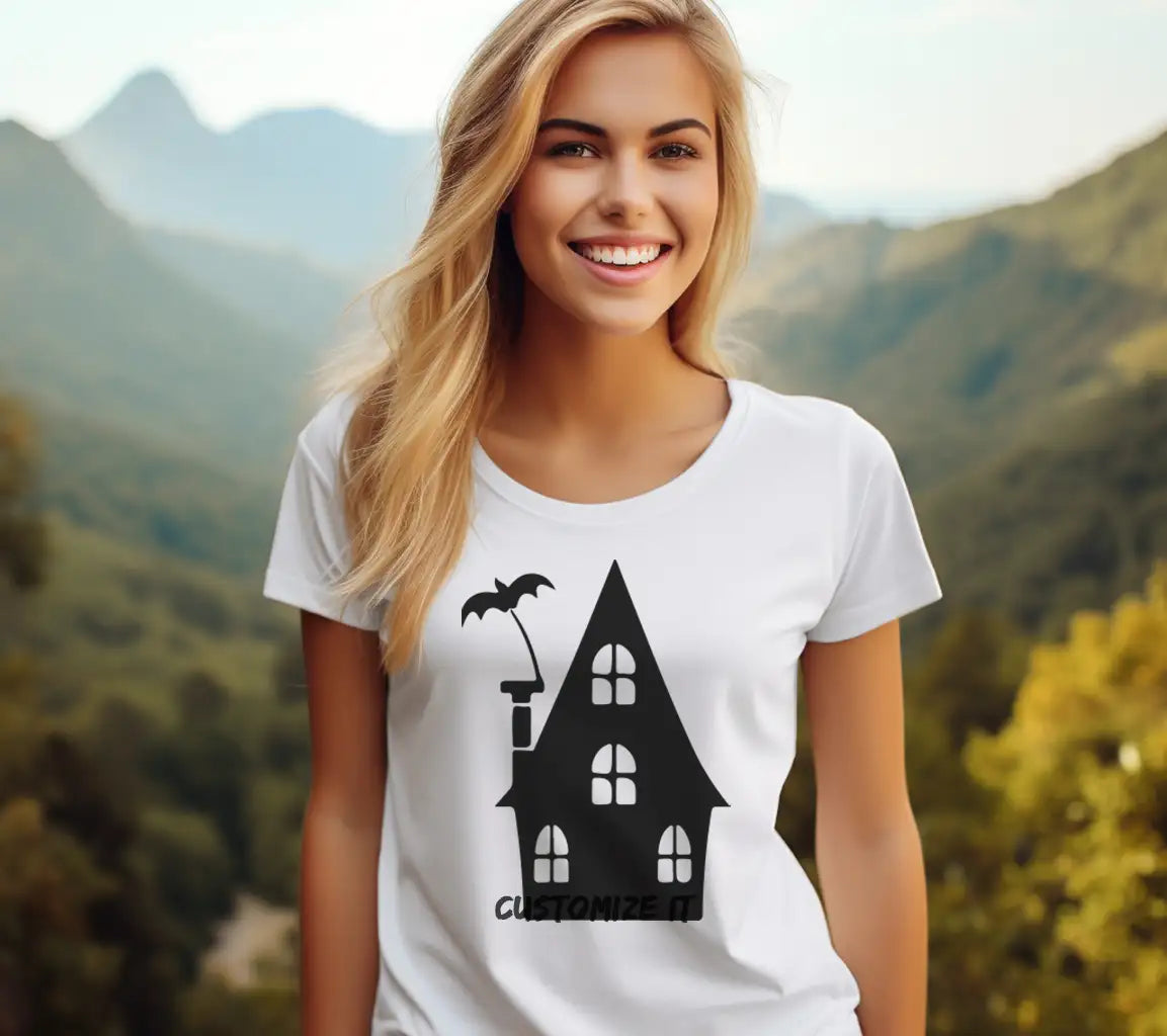 Haunted House Silhouette SVG with Bat - Eerie Halloween Design SVG