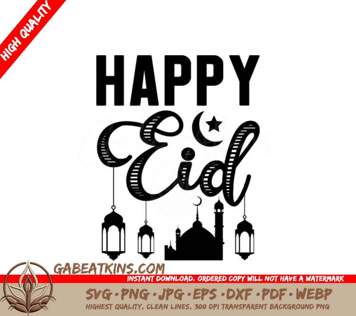  Mosque & Lanterns Eid al-Adha SVG Greeting Card SVG