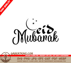 Eid Mubarak Crescent Moon & Stars  Logo SVG SVG