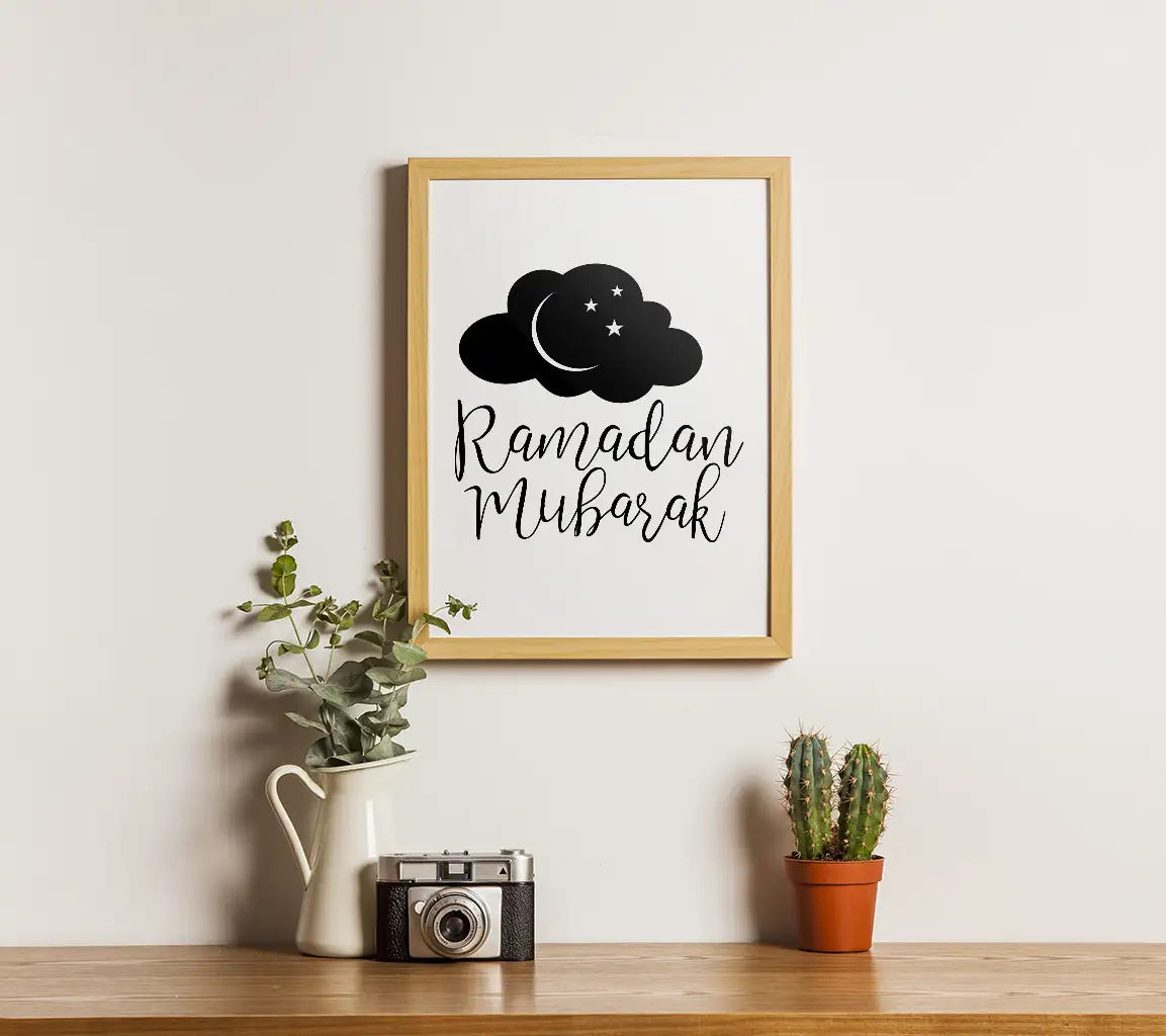 Eid Mubarak Ramadan Silhouette SVG - Cloud, Crescent Moon & Stars SVG