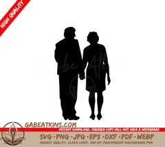 A Silhouette Of A Man And Woman Holding Hands SVG - Elderly Couple Silhouette SVG