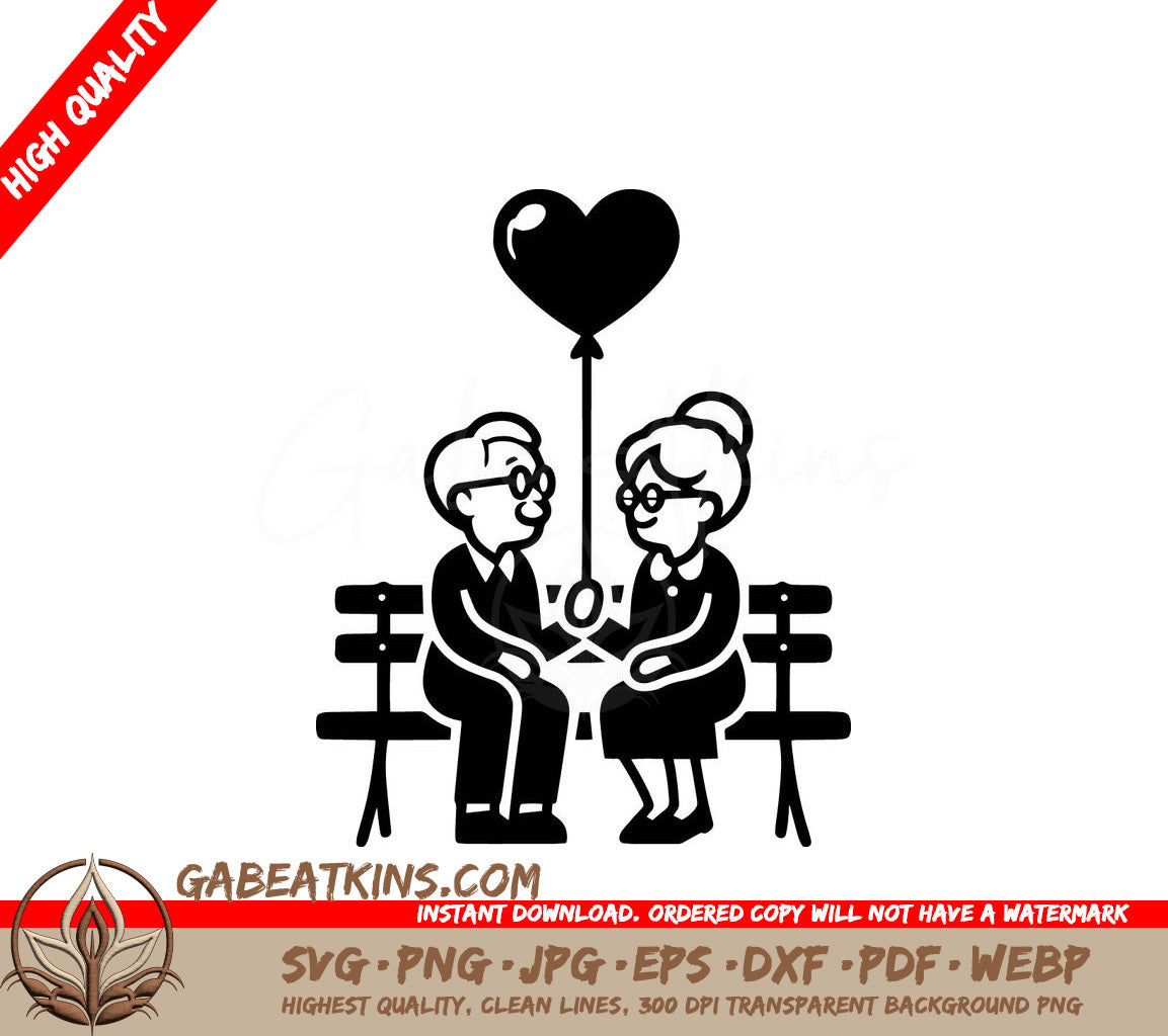  An Elderly Couple Holding Hands Under A Heart Shaped Balloon SVG - Elderly Love Bond SVG