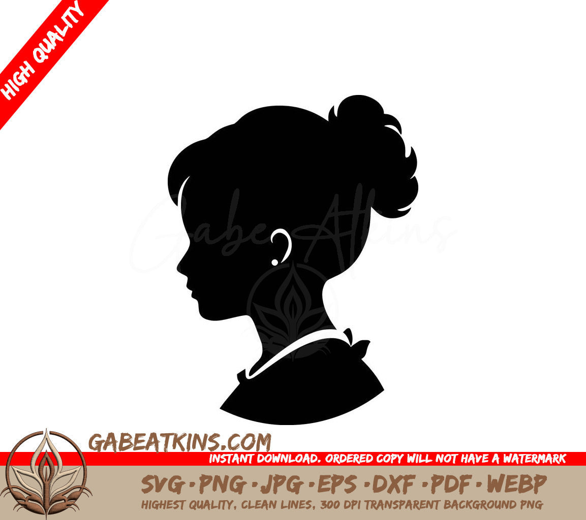 A Black And White Silhouette Of A Womans Head With A Bun SVG - Elegant Woman SVG