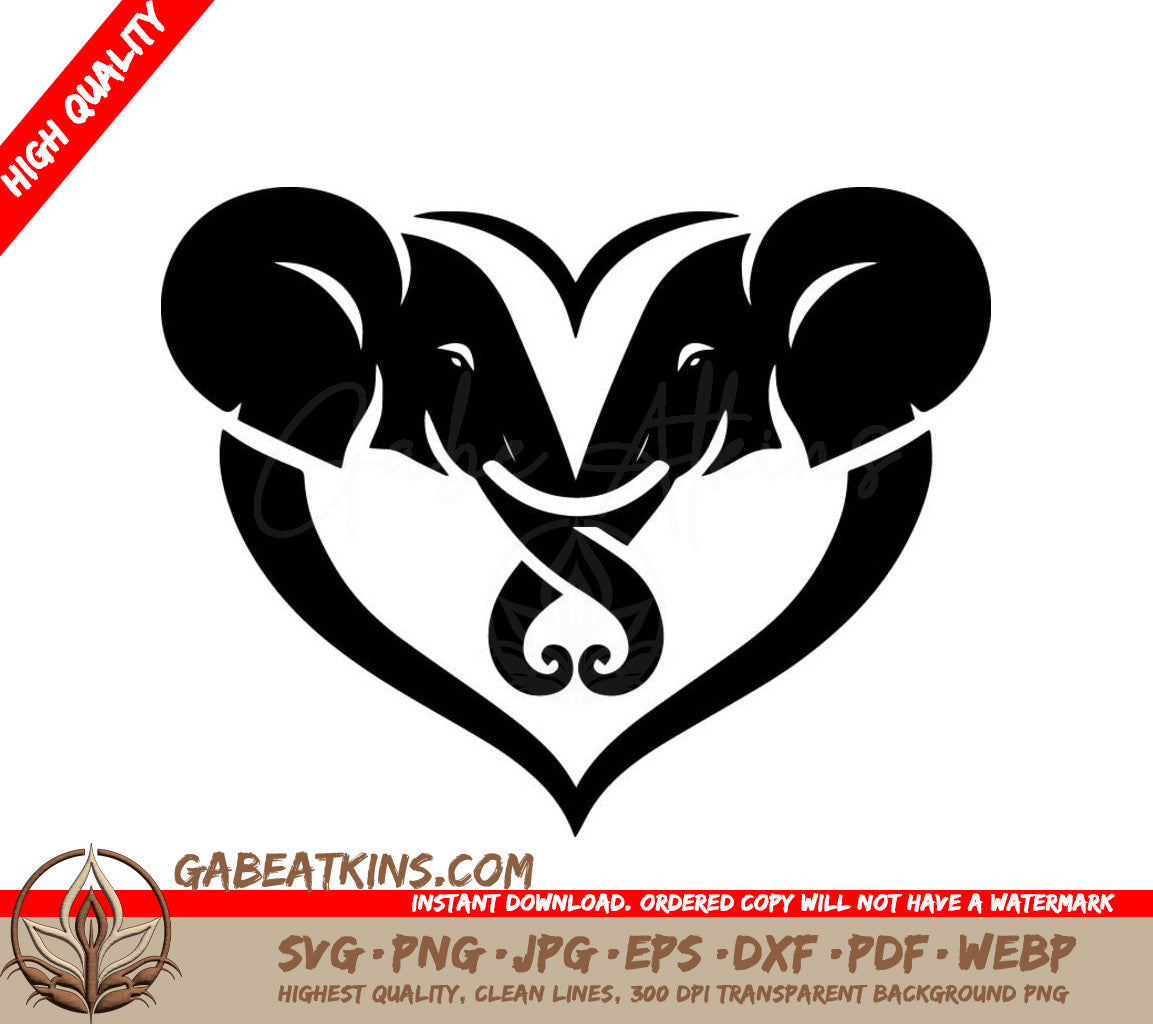  Two Elephants In A Heart Shape SVG - Elephant Heart Bond SVG