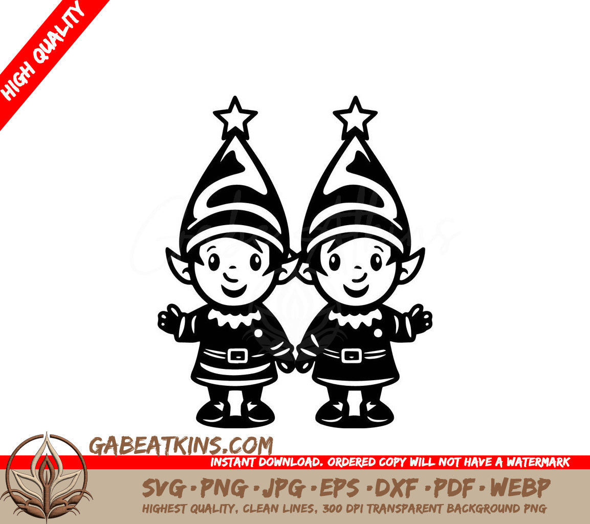  Two Elves With Stars On Their Hats SVG - Elf Buddies SVG