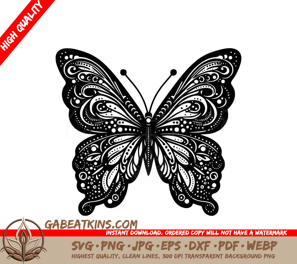 Enchanted Butterfly Mandala SVG - A Black And White Butterfly On A White Background