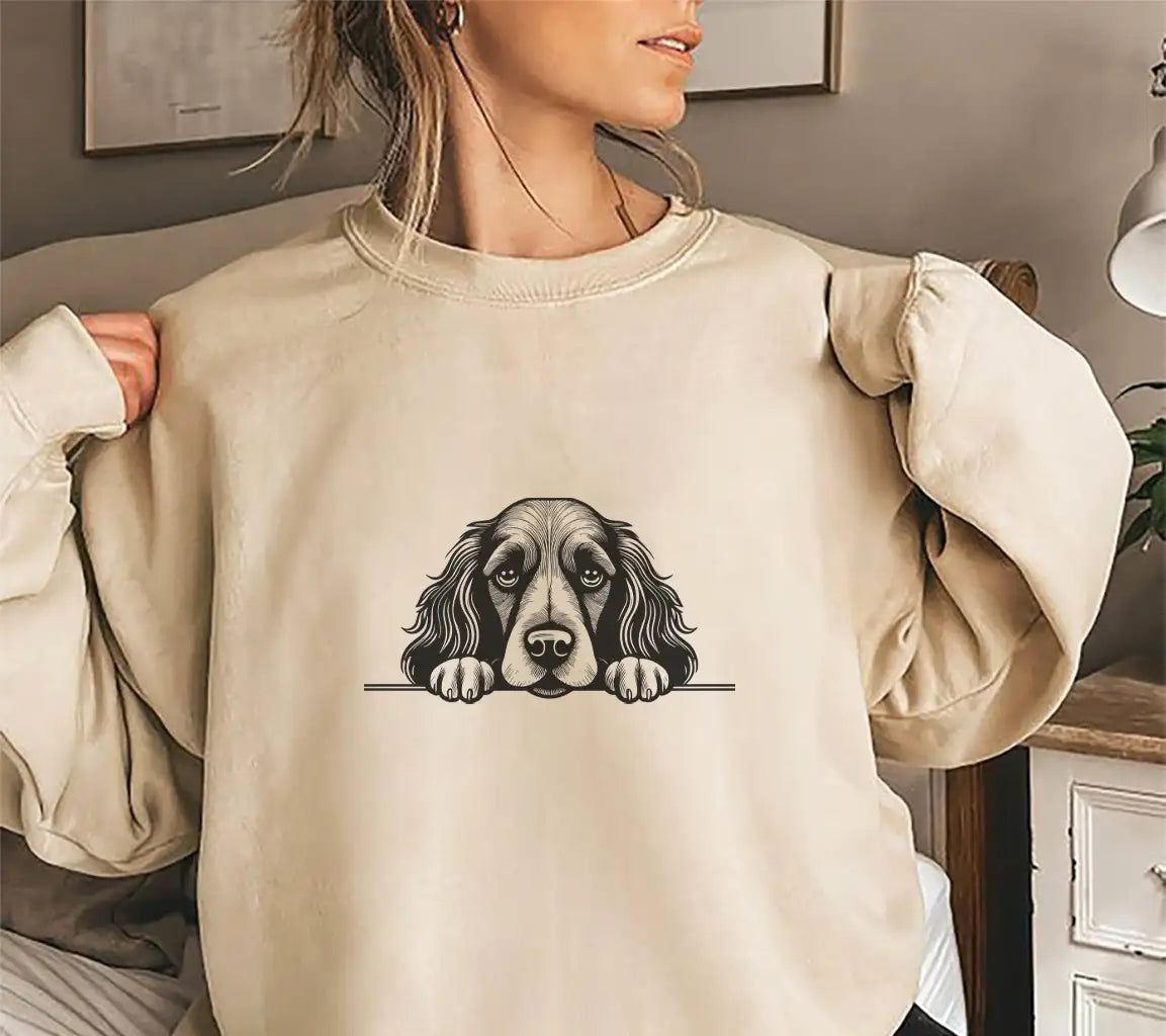  Cocker Spaniel Peeking Over Wall SVG - English Cocker Spaniel Illustration SVG