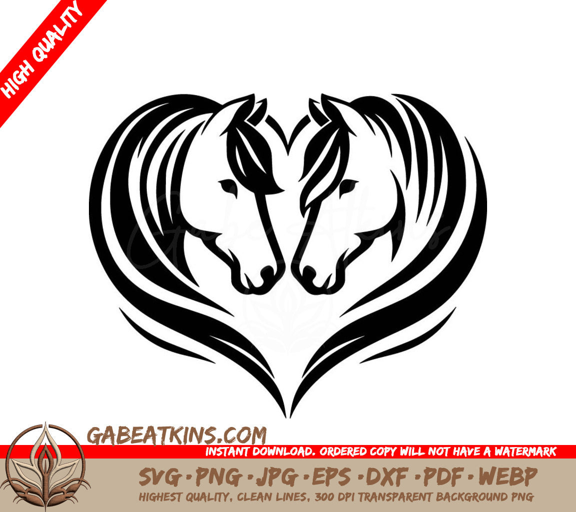  Two Horses In A Heart Shape SVG - Equine Affection SVG