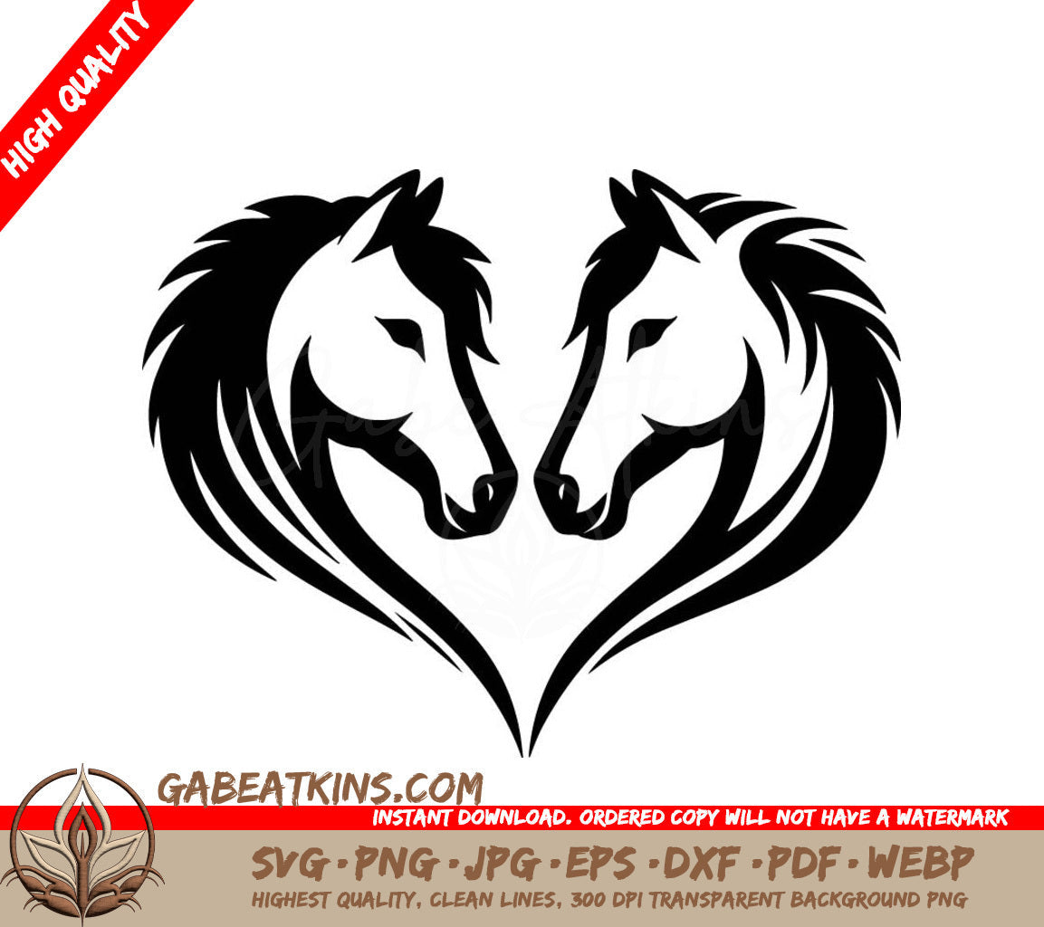  Two Horses Making A Heart Shape SVG - Equine Heart SVG