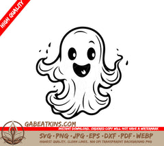 A Black And White Drawing Of A Ghost With A Smiling Face