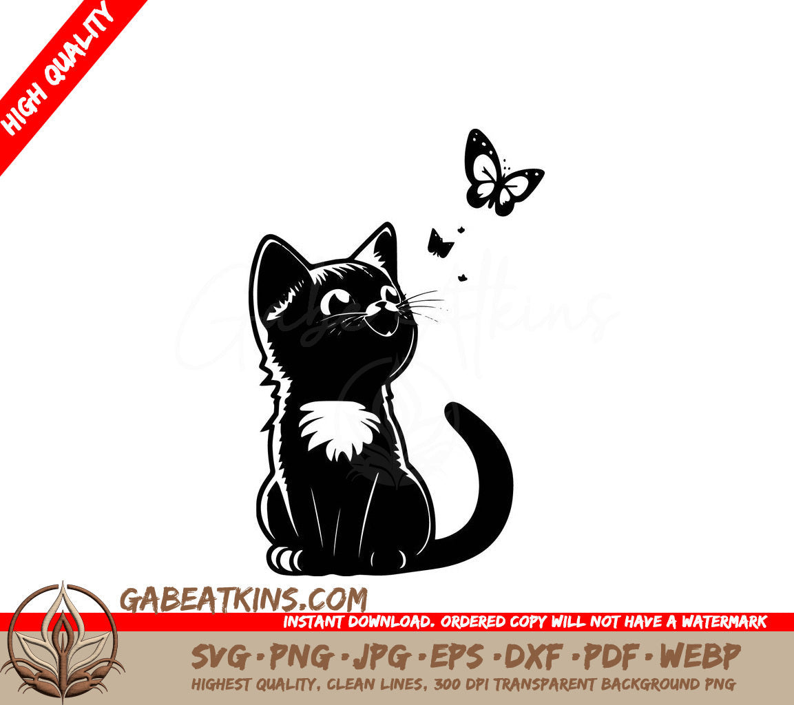 Excited Kitty Looking At Butterfly SVG -  A Cat Looking Up At A Butterfly