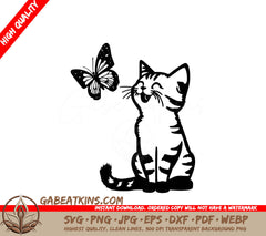 Excited Kitty with Butterfly SVG -  A Cat And A Butterfly