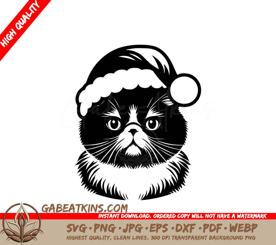  A Cat Wearing A Santa Hat SVG - Exotic Shorthair Santa Cat SVG