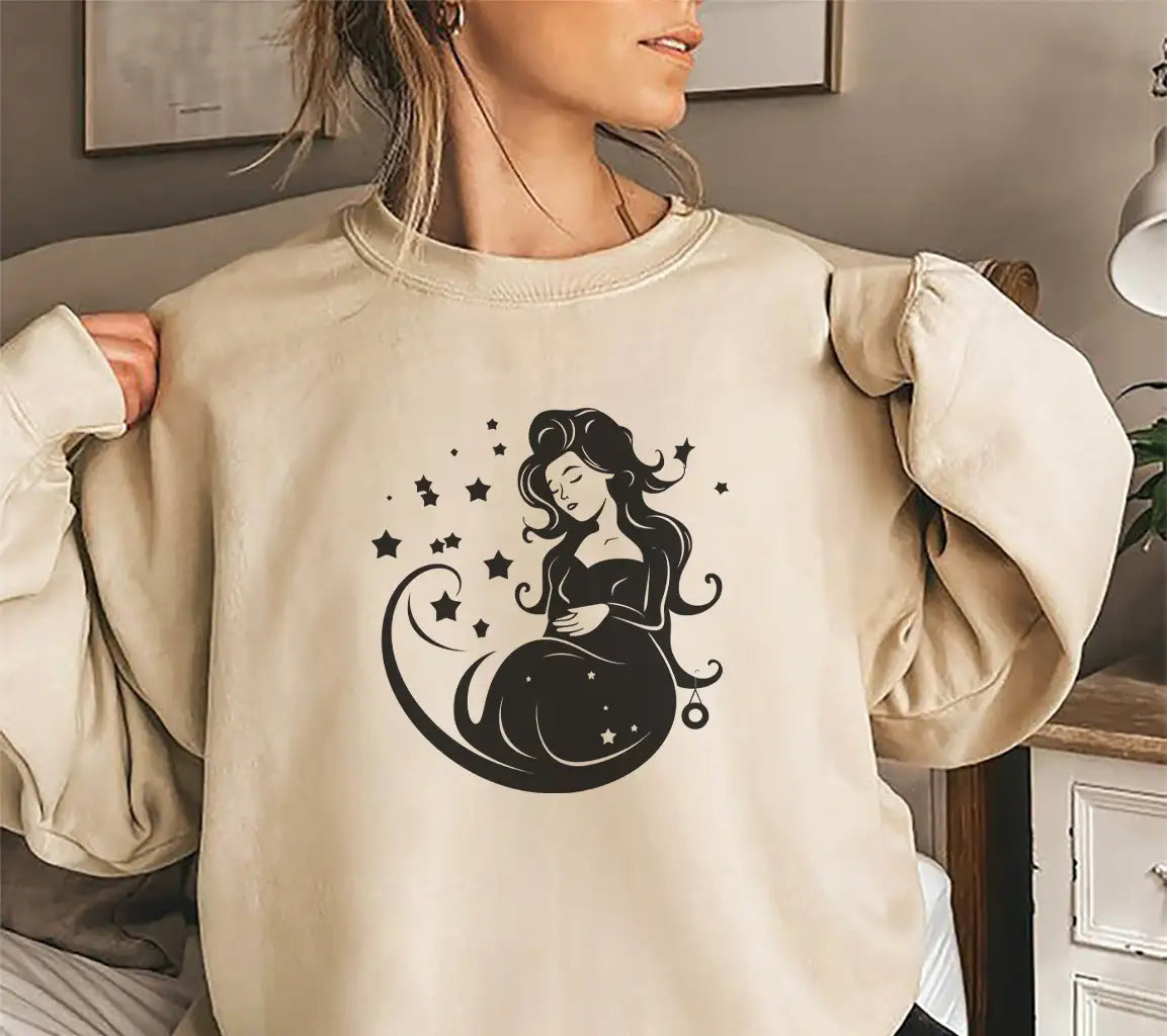 Smiling Pregnant Woman with Stars SVG - Expectant Harmony & Miracle of Motherhood SVG