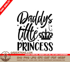 Daddys Little Princess Crown SVG - Family Typography T-Shirt Design SVG