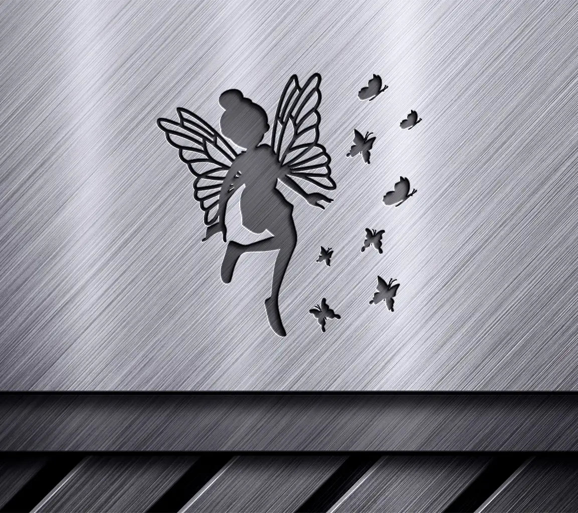 Fairy Silhouette with Butterflies SVG - Flower & Butterfly Design SVG