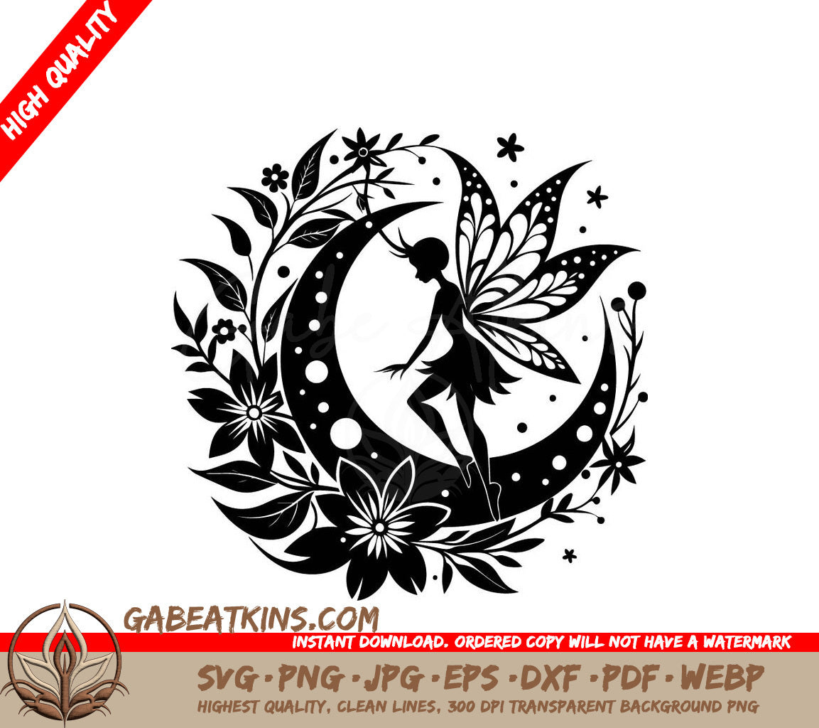 Fairy Moon Magic Floral Crescent Moon SVG SVG