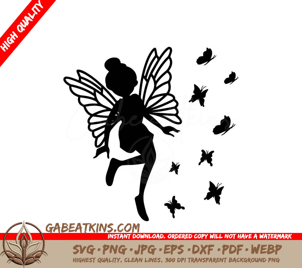 Fairy Silhouette with Butterflies SVG - Flower & Butterfly Design SVG