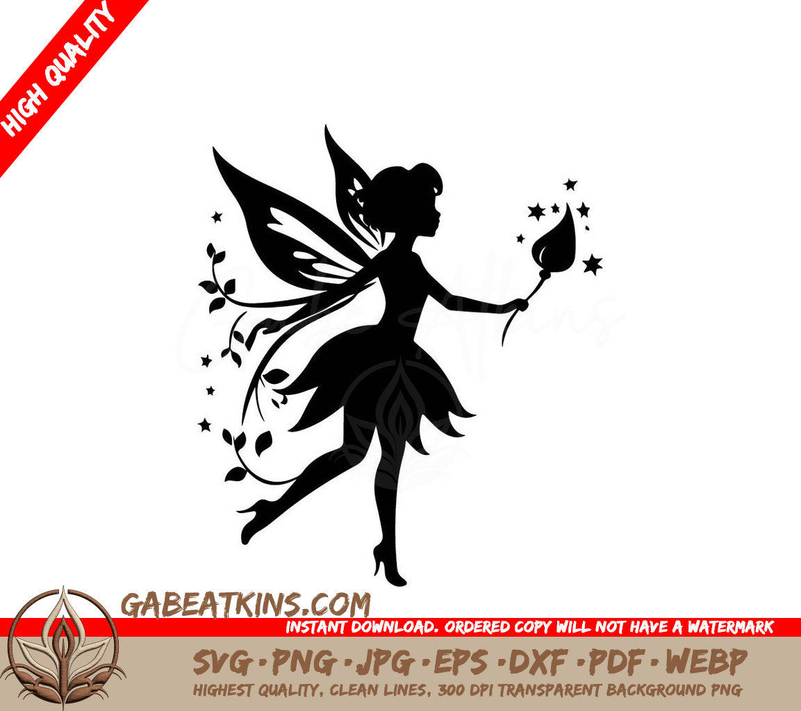  Fairy Silhouette with Flower SVG Clip Art SVG