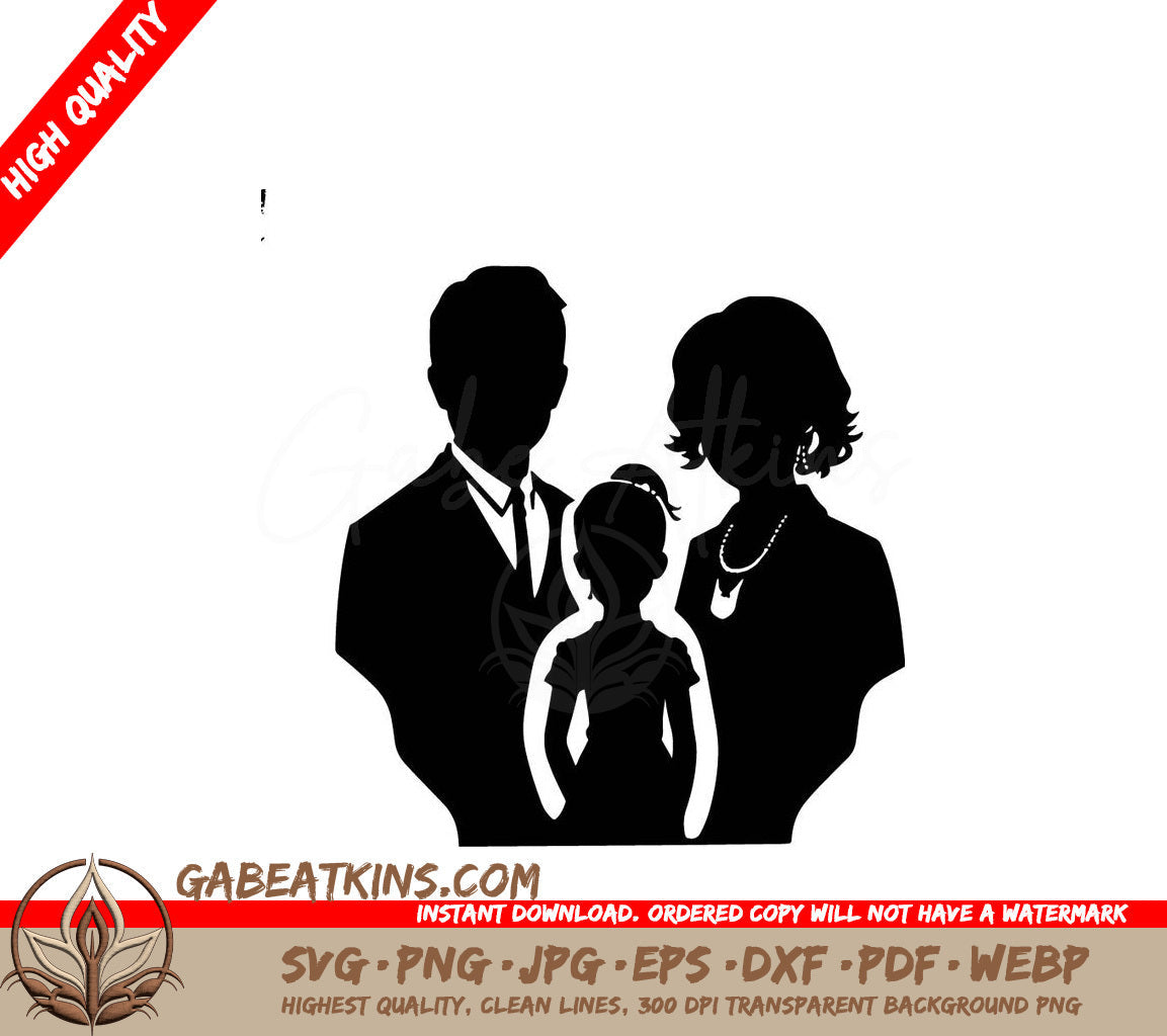 A Black And White Silhouette Of A Man And Woman Holding A Little Girl SVG - Family Portrait SVG